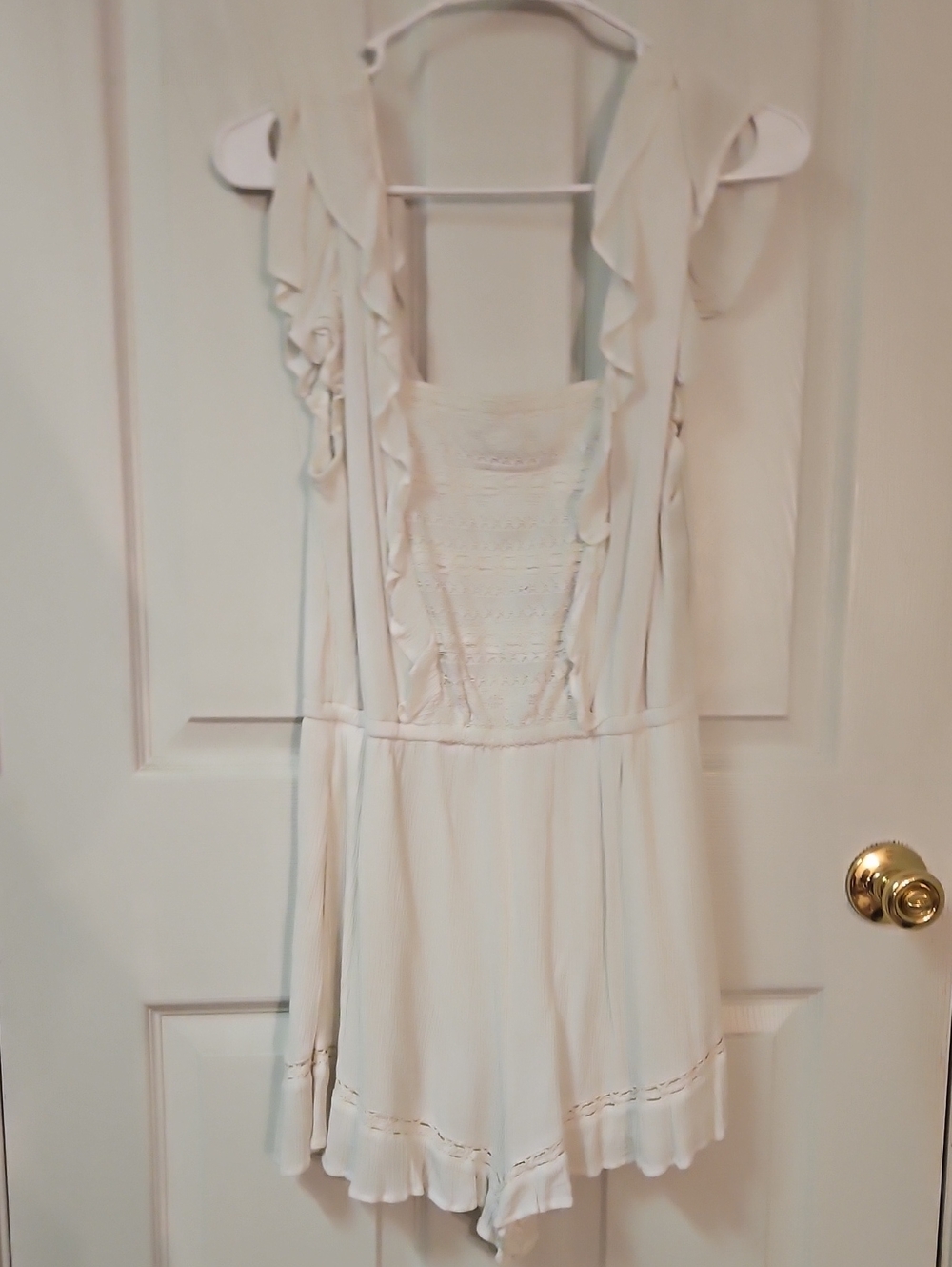 Womens Cream Ruffle Romper Dress American Eagle Outfiters